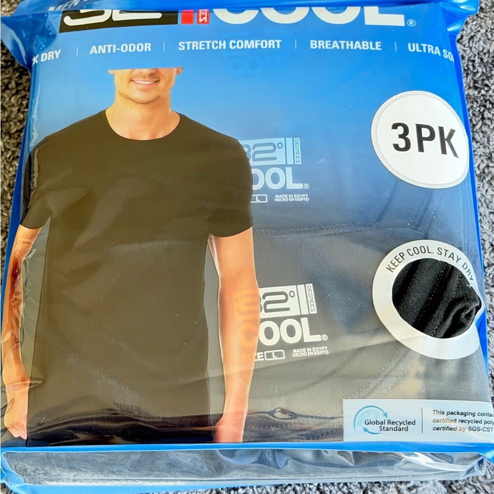 32 Degrees Men Black Short Sleeve Crew Neck T-Shirt 3PK